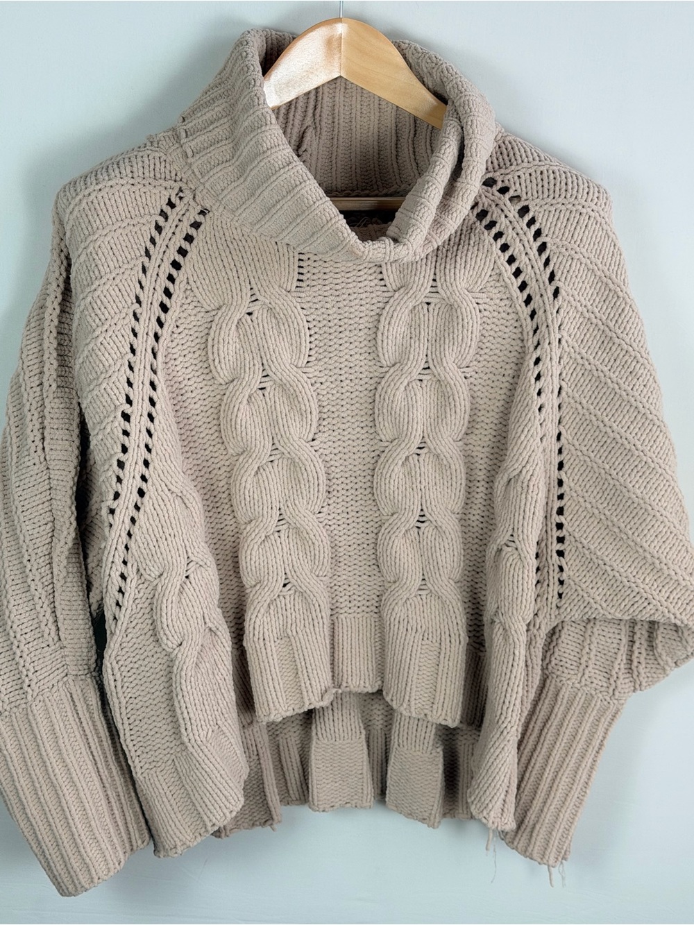 Persun Oversized Cable Knit Cowl Neck Sweater Beige Large